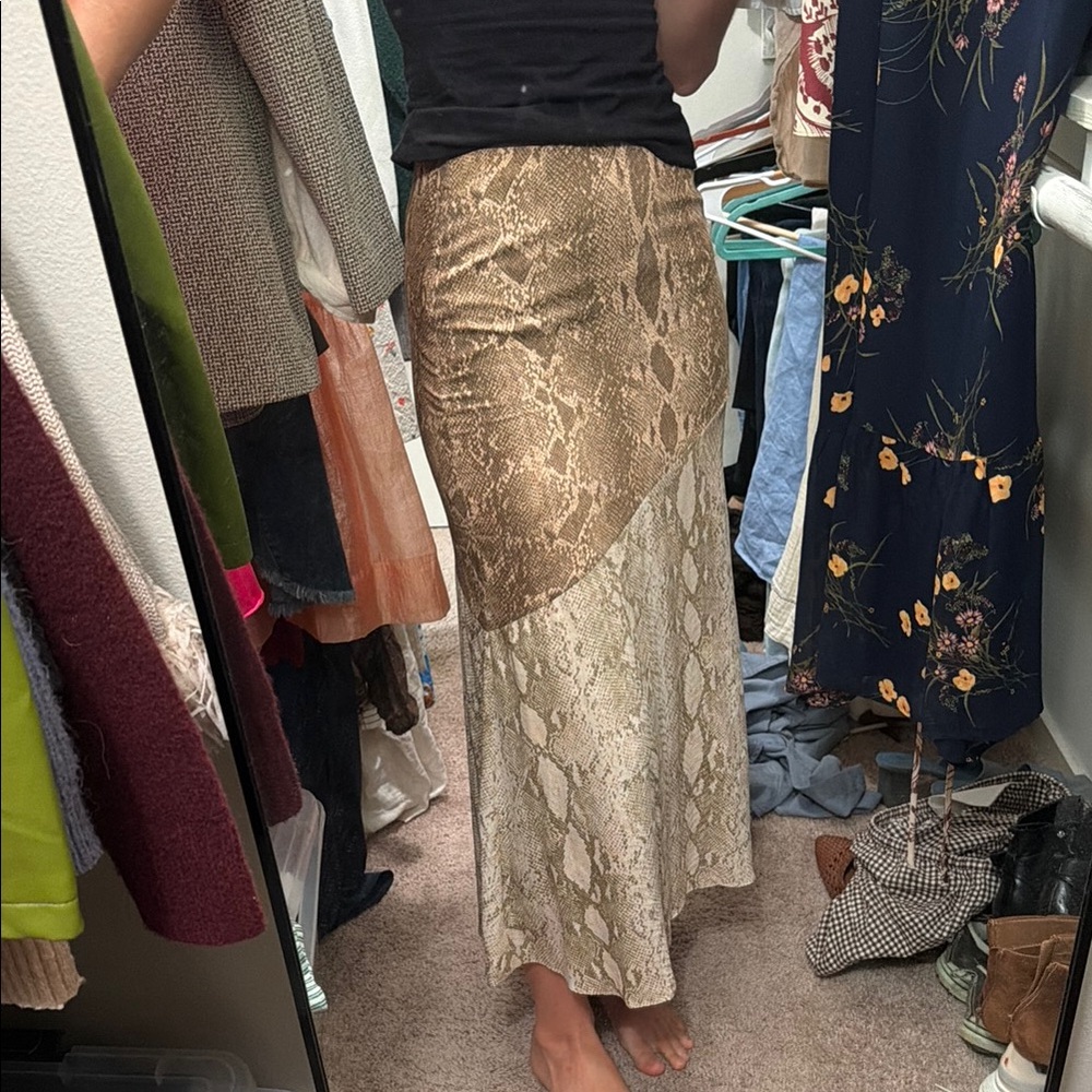 Snake Print Midi Skirt - Brown/Beige